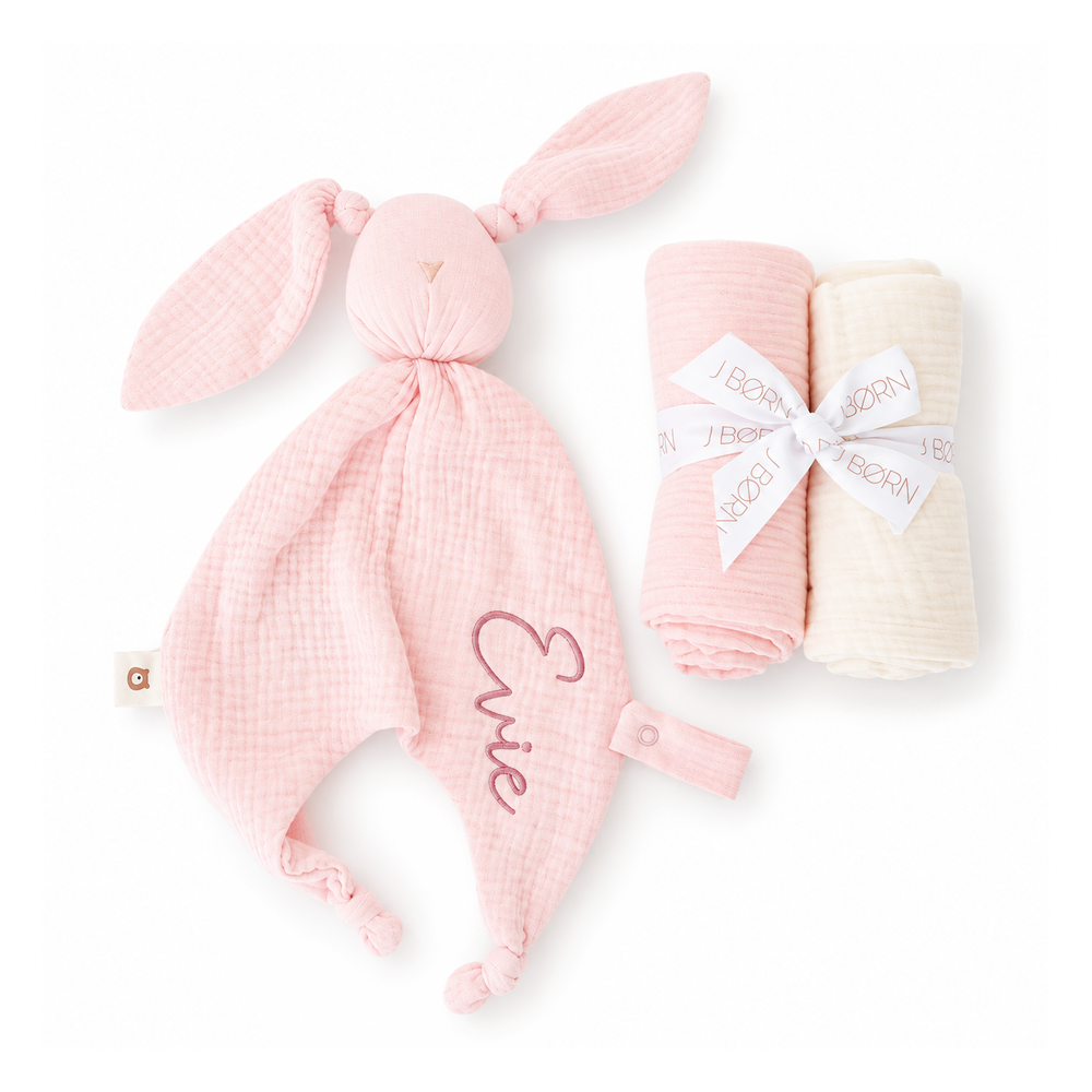 JBØRN Organic Cotton Bunny Comforter & Muslin Cloths Set - Personalisable Baby Products Sold and Personalised by JustBørn