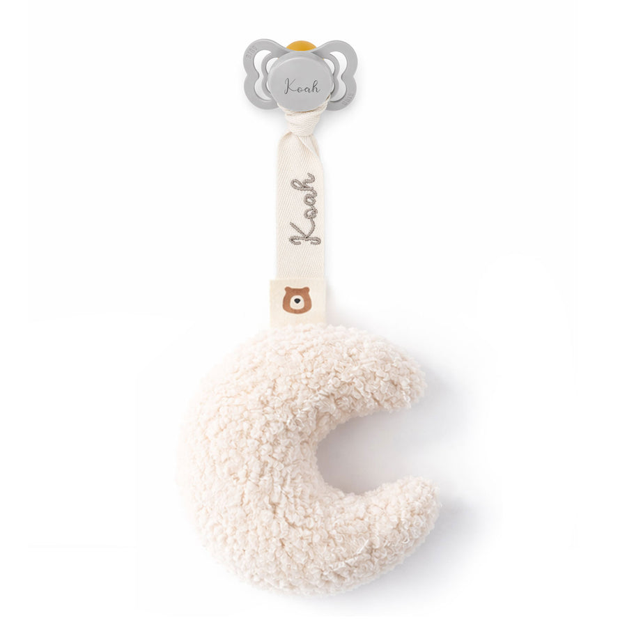BIBS Supreme Symmetrical Rubber Latex Pacifier & Moon Plush Holder - Personalisable Baby Products Sold and Personalised by JustBørn