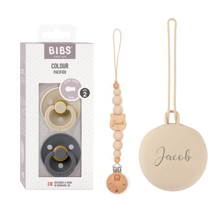 BIBS x JBØRN Set | 2 Pack Pacifiers with Matching Holders - Personalisable Baby Products Sold and Personalised by JustBørn