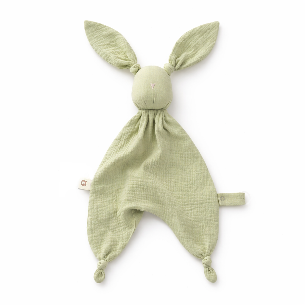 JBØRN Organic Cotton Bunny Comforter with Pacifier Loop Pistachio Muslin Bunny - Personalisable Baby Products Sold and Personalised by JustBørn