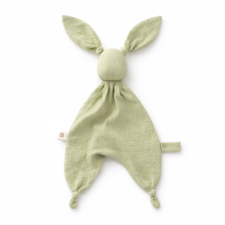JBØRN Organic Cotton Bunny Comforter with Pacifier Loop Pistachio Muslin Bunny - Personalisable Baby Products Sold and Personalised by JustBørn