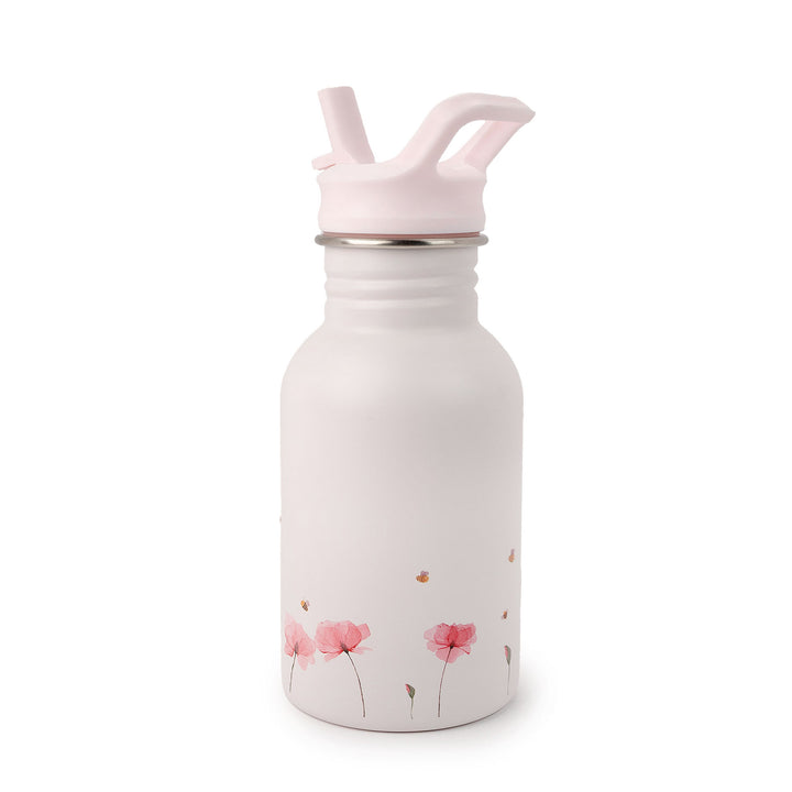 JBØRN Personalised Stainless Steel Kids Water Bottle Poppy Flowers - Personalisable Baby Products Sold and Personalised by JustBørn