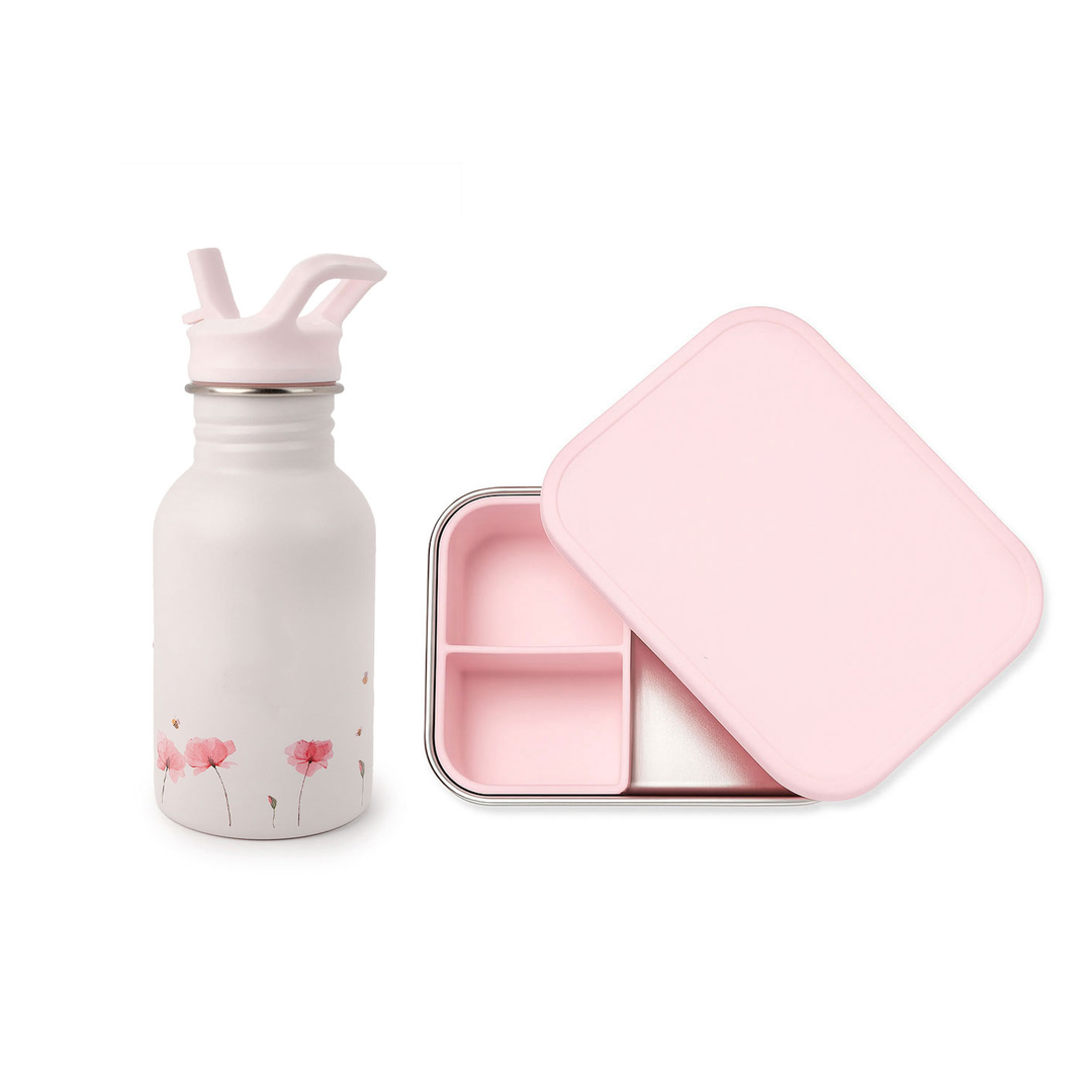 JBØRN Personalised Water Bottle & Lunch Box Set Poppy Lunch Box Set - Personalisable Baby Products Sold and Personalised by JustBørn