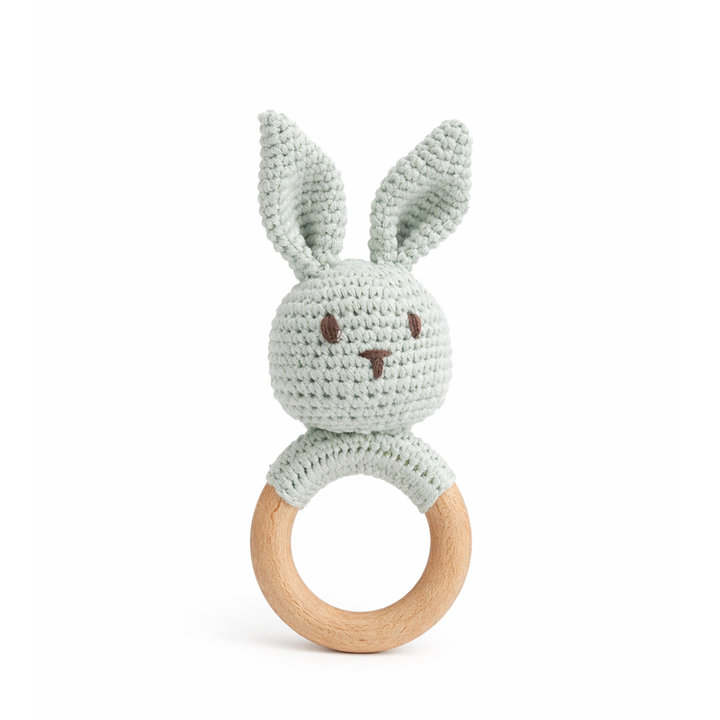 JBØRN Crochet Bunny Rattle Toy Duck Egg - Personalisable Baby Products Sold and Personalised by JustBørn
