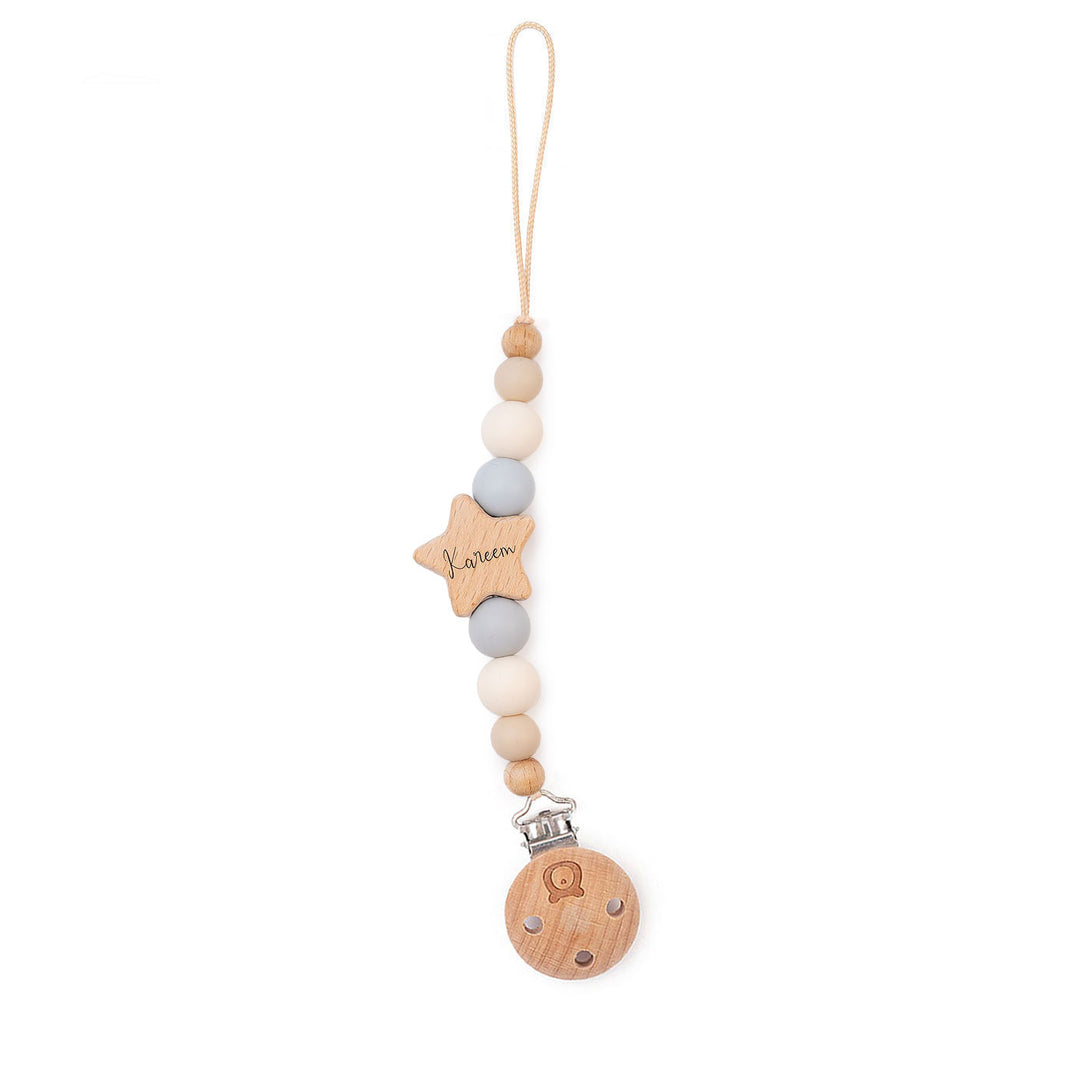 Powder Blue & Ivory JBØRN Pacifier Clip (Star) | Personalisable by Just Børn sold by Just Børn