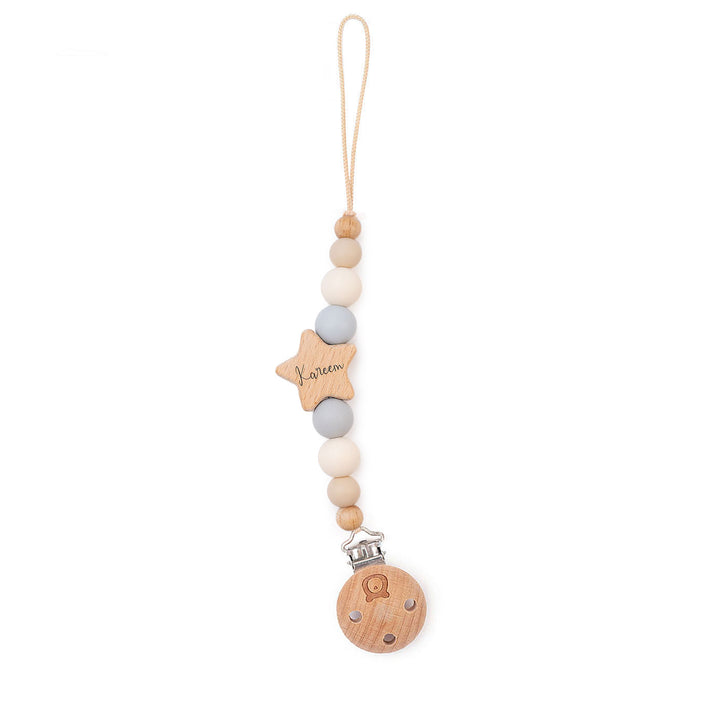 JBØRN Star Pacifier Clip Powder Blue & Ivory - Personalisable Baby Products Sold and Personalised by JustBørn