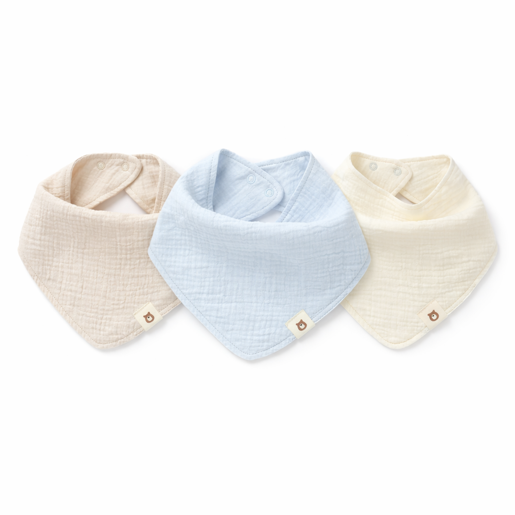 JBØRN Organic Cotton Muslin Dribble Bib Set | Pack of 3 Powder Blue Sandstone Ivory - Personalisable Baby Products Sold and Personalised by JustBørn