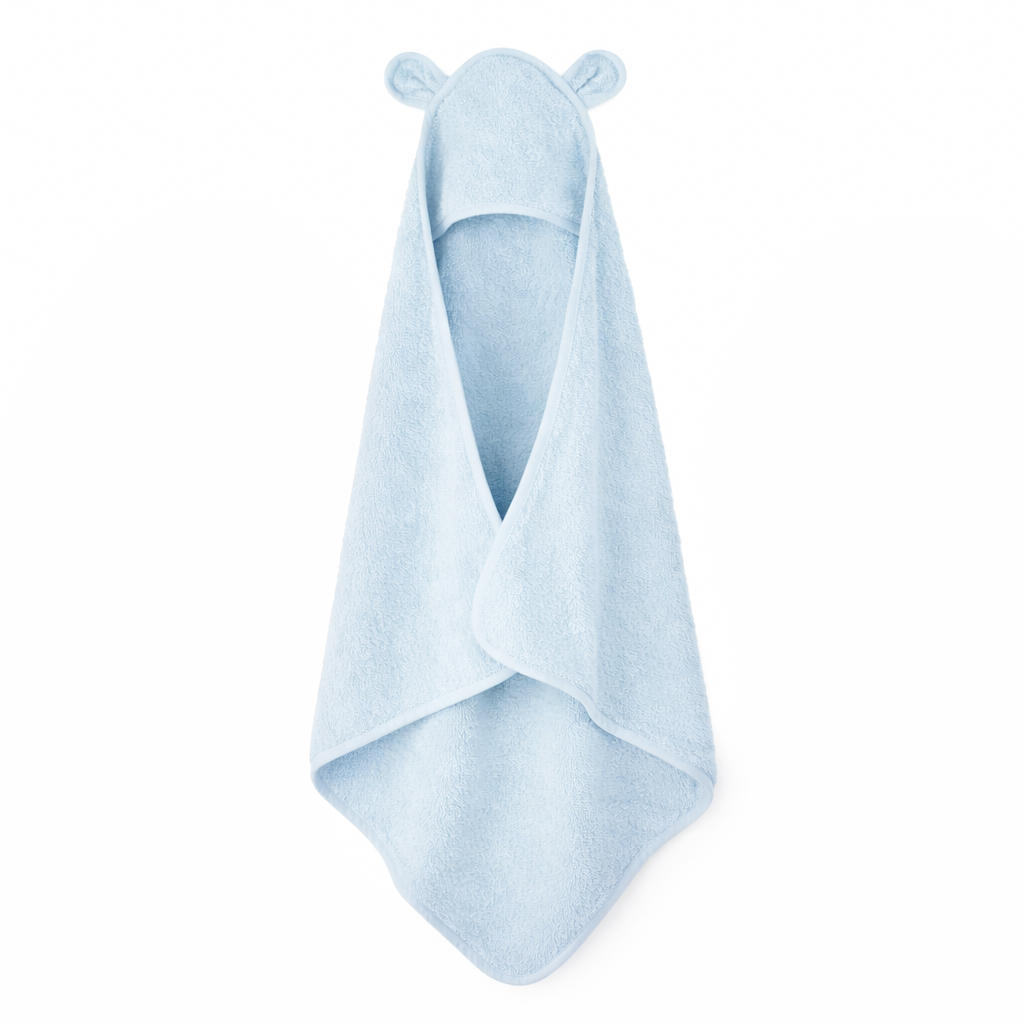 JBØRN Organic Cotton Baby Hooded Towel with Ears Baby Blue - Personalisable Baby Products Sold and Personalised by JustBørn