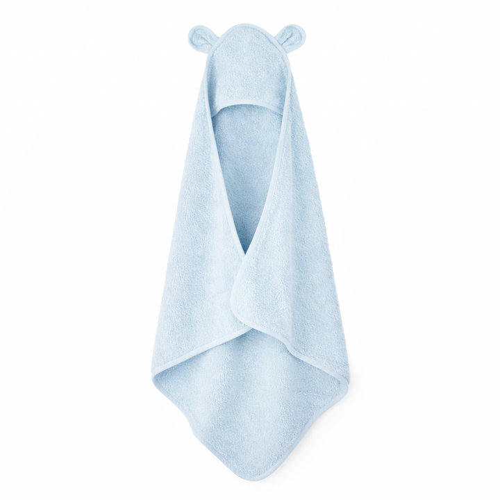 JBØRN Organic Cotton Baby Hooded Towel with Ears Baby Blue - Personalisable Baby Products Sold and Personalised by JustBørn