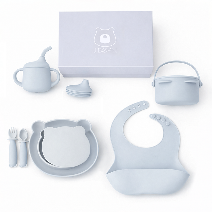 JBØRN Baby Weaning Full Essentials Gift Box Powder Blue - Personalisable Baby Products Sold and Personalised by JustBørn