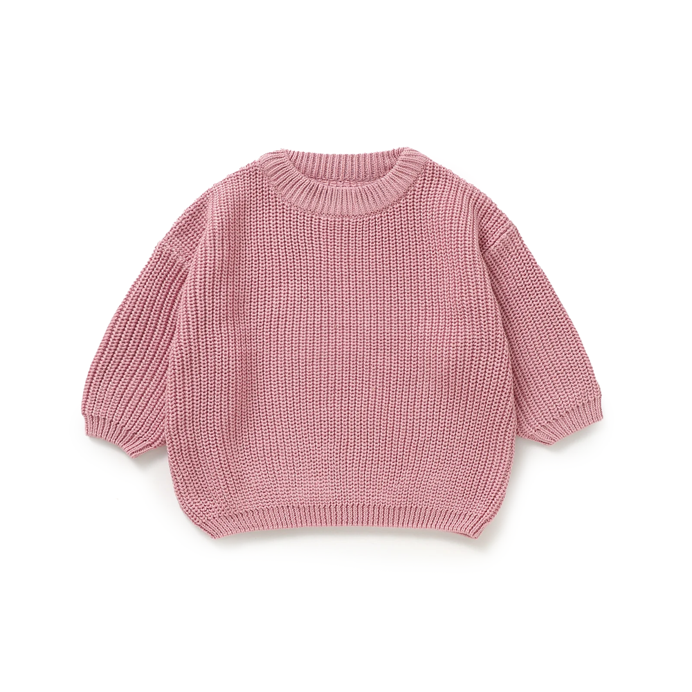 JBØRN Organic Cotton Knitted Crew Neck Jumper | 6-12 Months Powder Blush Knitted Jumper - Personalisable Baby Products Sold and Personalised by JustBørn