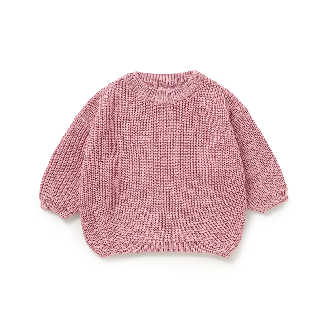 JBØRN Organic Cotton Knitted Crew Neck Jumper | 6-12 Months Powder Blush Knitted Jumper - Personalisable Baby Products Sold and Personalised by JustBørn