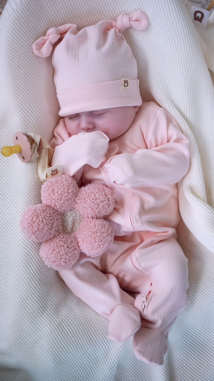 JBØRN Ribbed Bamboo Sleepsuit with Hat | 0–6M