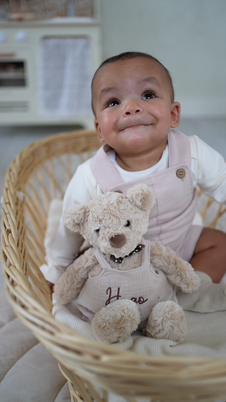JBØRN Personalised Teddy & Matching Baby Dungarees | Baby Boy Gift Set