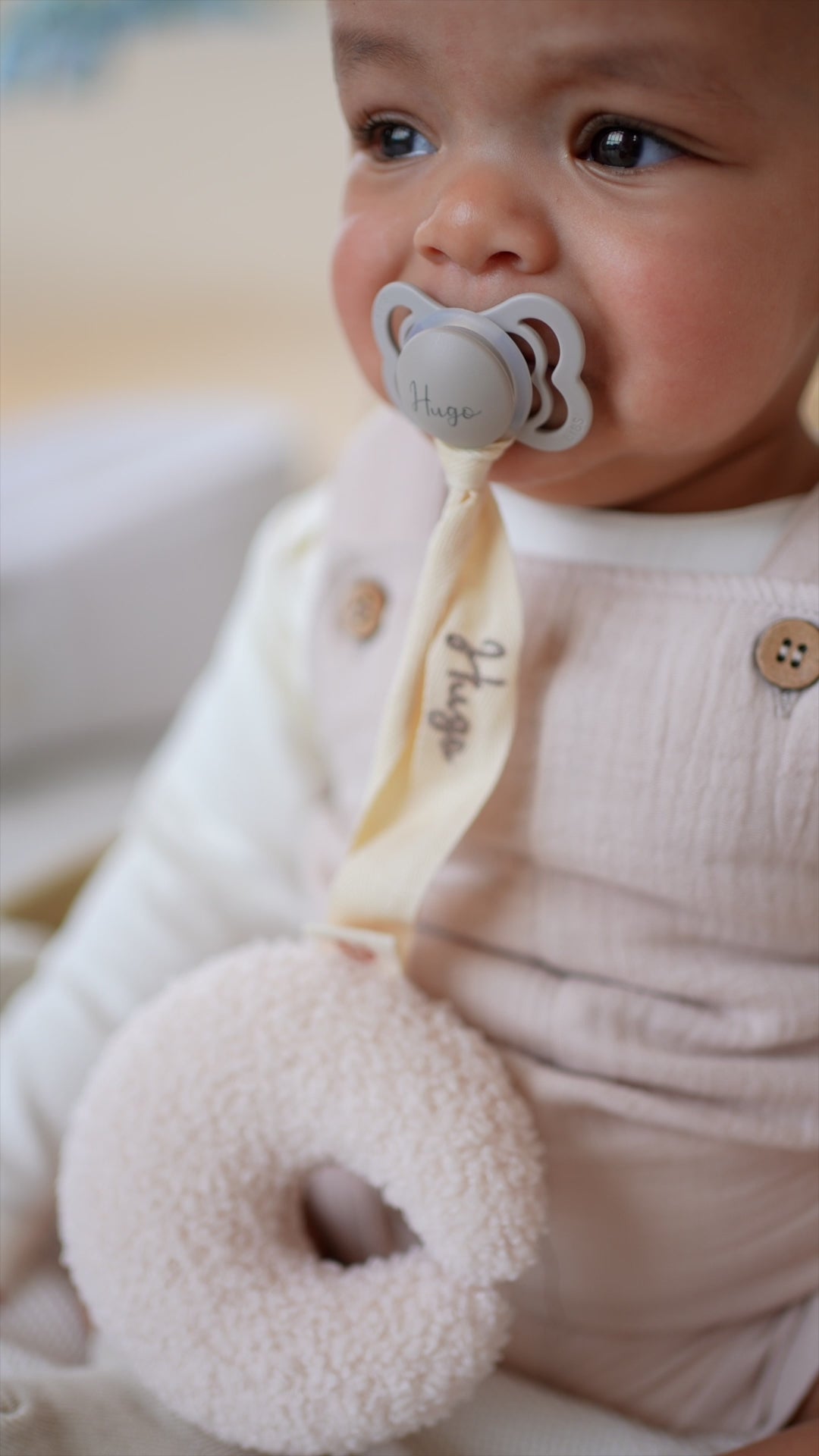 BIBS Supreme Symmetrical Rubber Latex Pacifier & Moon Plush Holder