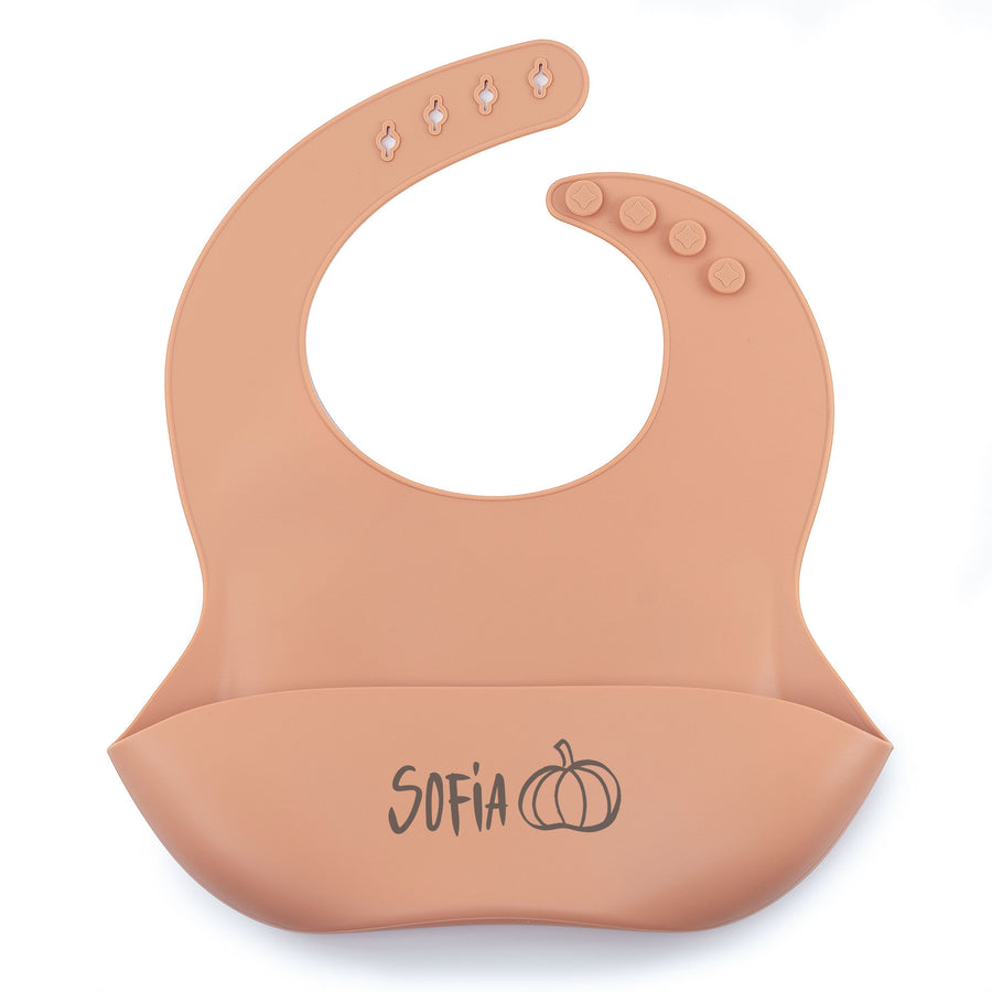 JBØRN Silicone Bib | Halloween Special Pumpkin Peach - Personalisable Baby Products Sold and Personalised by JustBørn