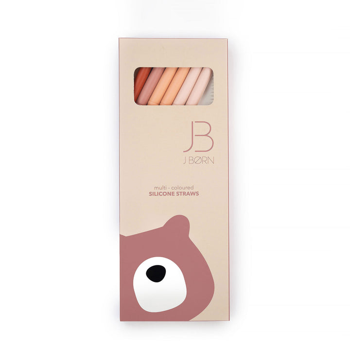 JBØRN Silicone Straws (Bent) x6 with Cleaning Brush Red Mix - Personalisable Baby Products Sold and Personalised by JustBørn