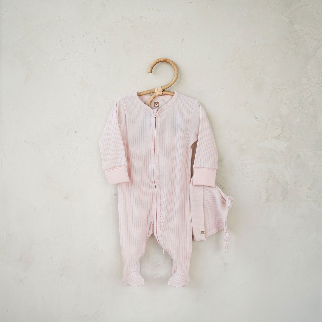 JBØRN Organic Cotton Ribbed Lightweight Sleep Suit and Hat 0-3 months Ribbed Blossom - Personalisable Baby Products Sold and Personalised by JustBørn