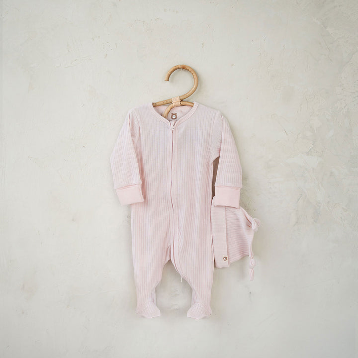 JBØRN Organic Cotton Ribbed Lightweight Sleep Suit and Hat 0-3 months Ribbed Blossom - Personalisable Baby Products Sold and Personalised by JustBørn