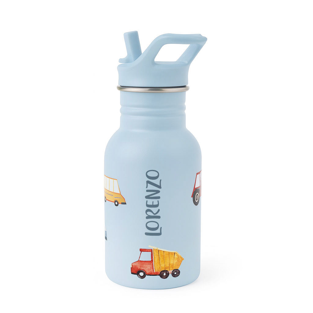 JBØRN Personalised Stainless Steel Kids Water Bottle Road Trip - Personalisable Baby Products Sold and Personalised by JustBørn