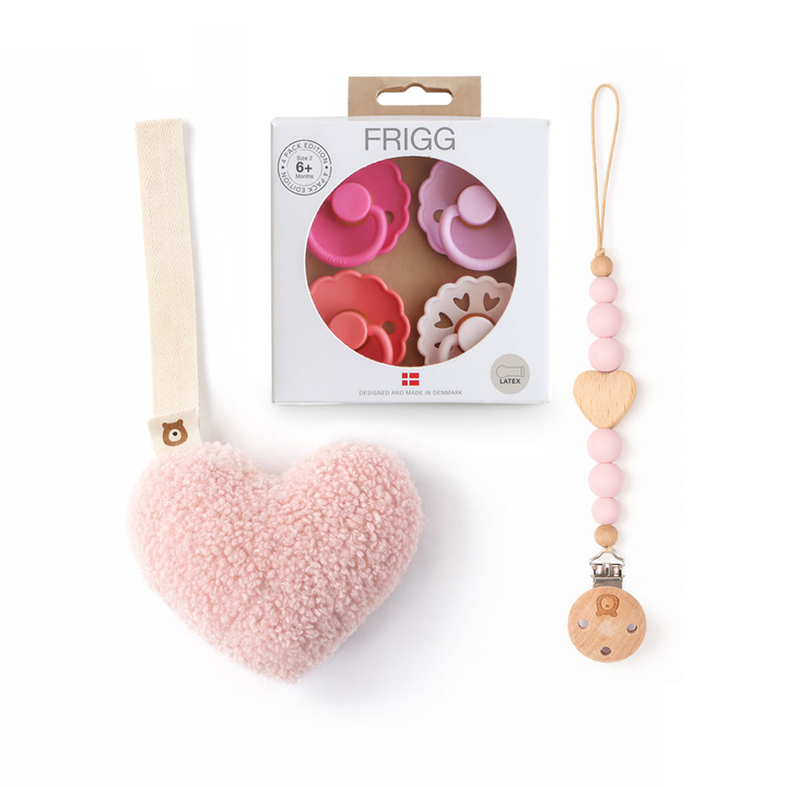 FRIGG Latex Pacifiers Set & Matching Holders Rosy Romance Set - Personalisable Baby Products Sold and Personalised by JustBørn