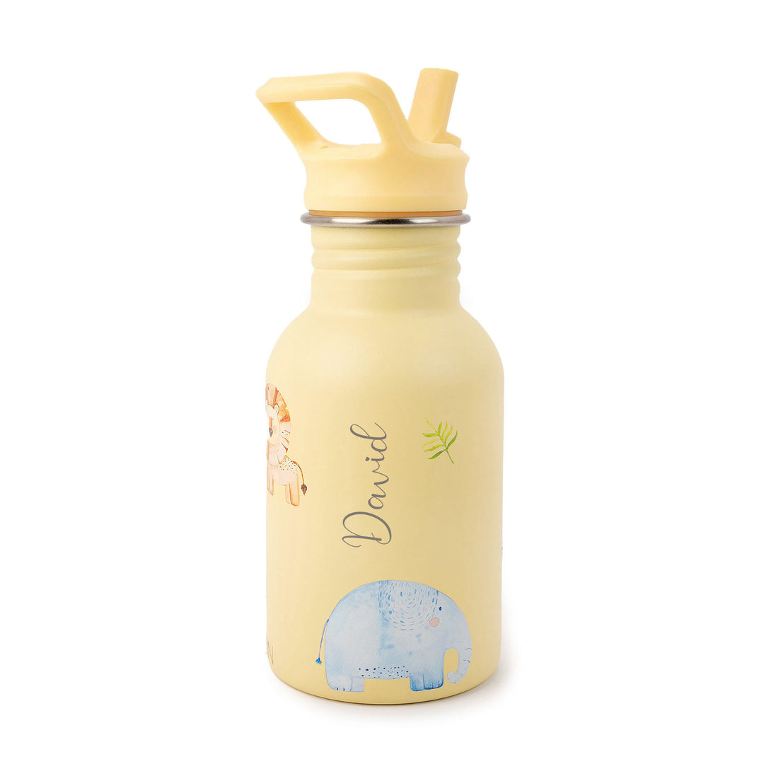 JBØRN Personalised Stainless Steel Kids Water Bottle Safari Park - Personalisable Baby Products Sold and Personalised by JustBørn
