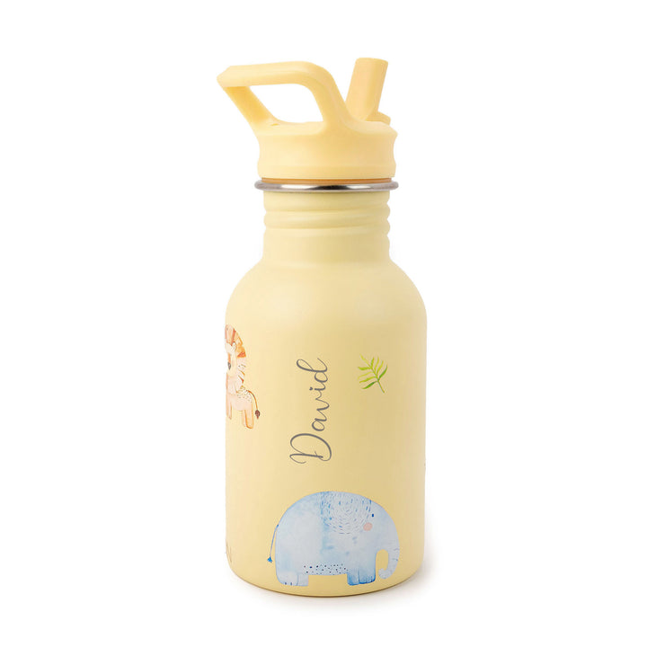 JBØRN Personalised Stainless Steel Kids Water Bottle Safari Park - Personalisable Baby Products Sold and Personalised by JustBørn