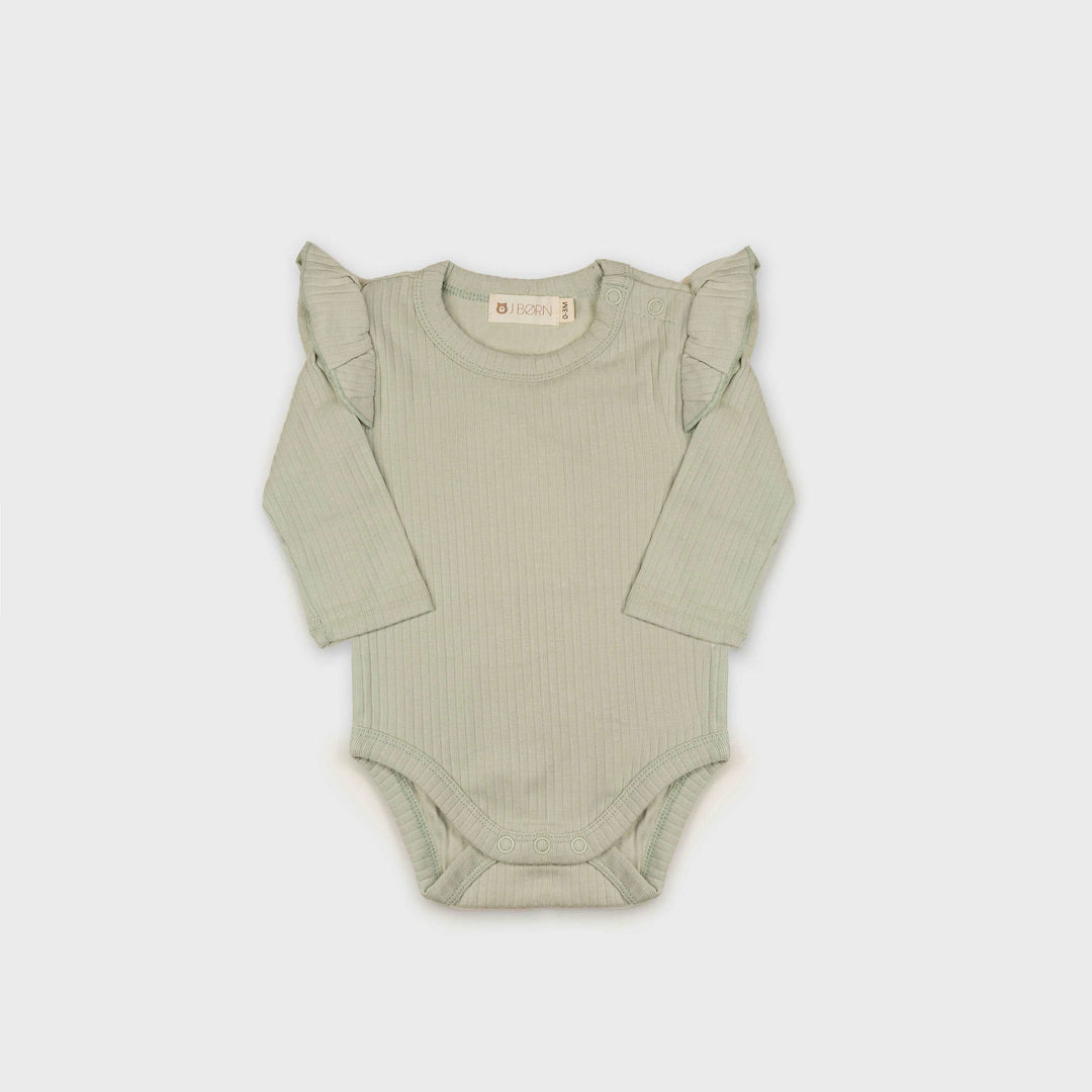 Sage JBØRN Organic Cotton Frill Long Sleeve Bodysuit by Just Børn sold by Just Børn