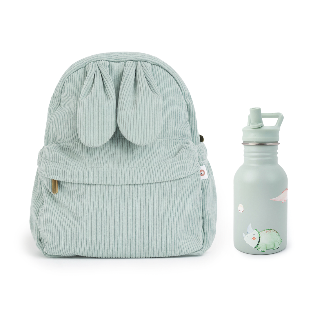 JBØRN Personalised Backpack & Water Bottle Set Sage Backpack & Dino Bottle Set - Personalisable Baby Products Sold and Personalised by JustBørn