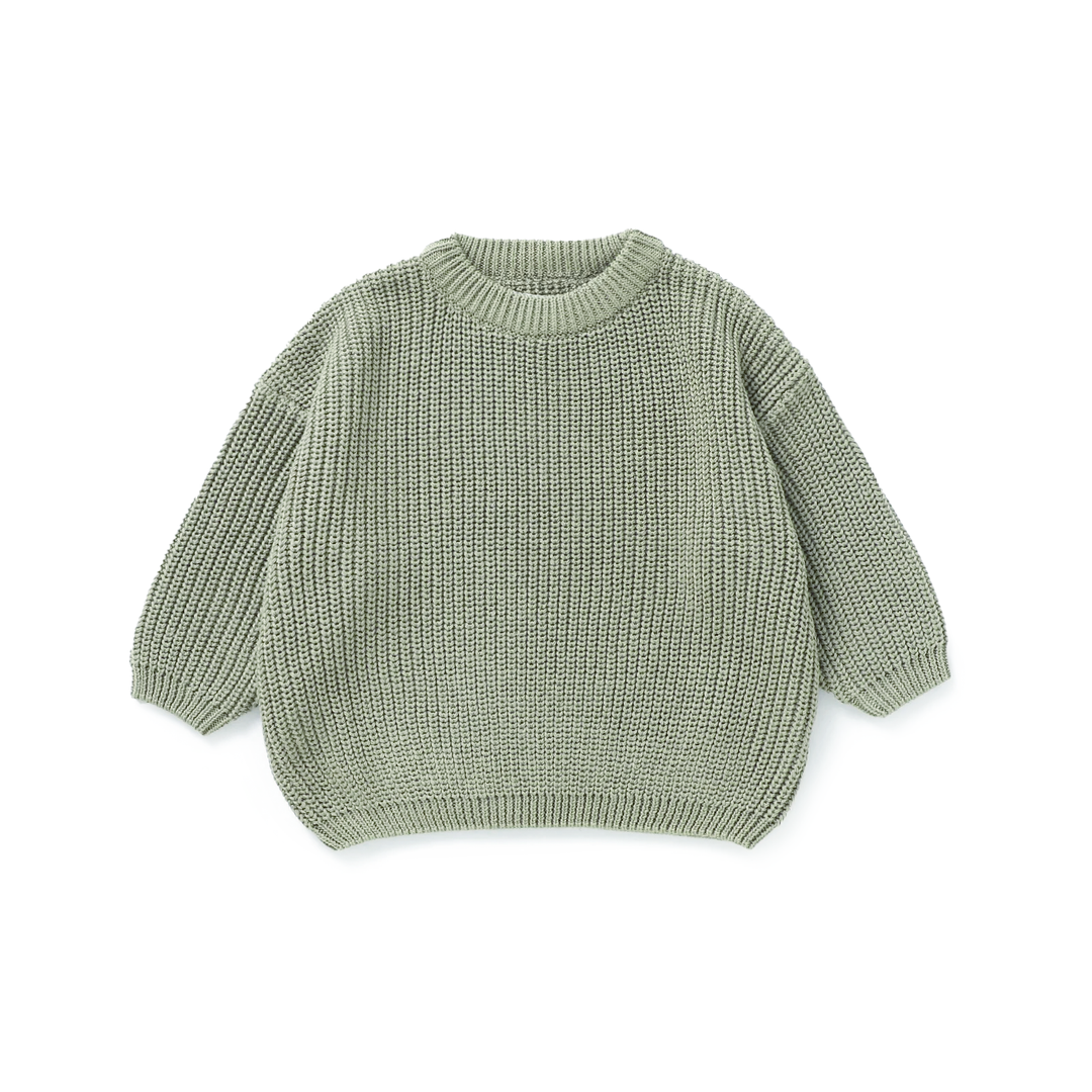 JBØRN Organic Cotton Knitted Crew Neck Jumper | 6-12 Months Sage Knitted Jumper - Personalisable Baby Products Sold and Personalised by JustBørn