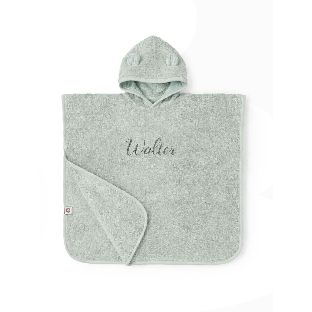 JBØRN Organic Cotton Hooded Poncho | 2-3 Years Sage Poncho - Personalisable Baby Products Sold and Personalised by JustBørn