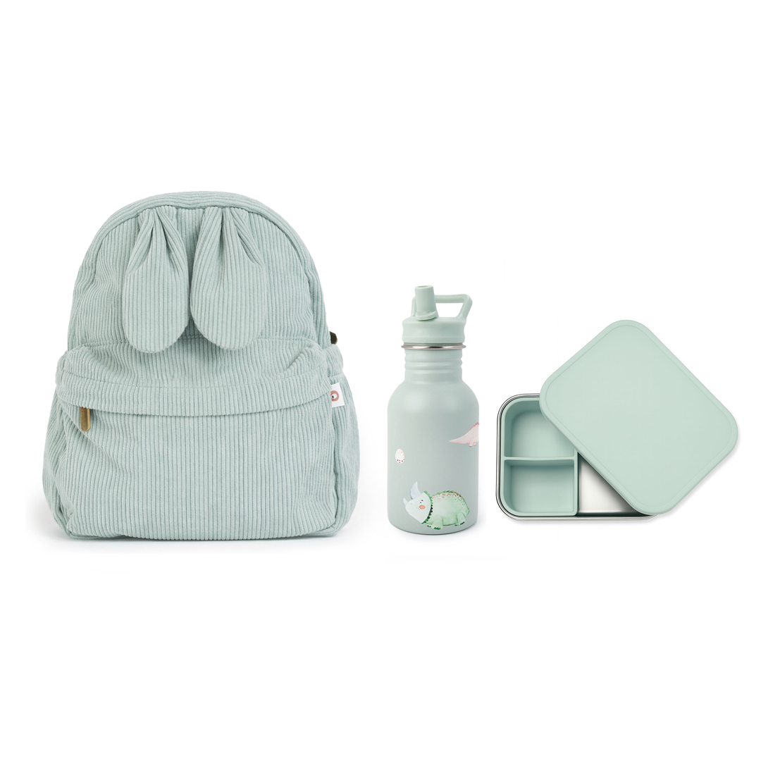 JBØRN Personalised Backpack, Water Bottle & Lunch Box Gift Set Sage Travel Bundle - Personalisable Baby Products Sold and Personalised by JustBørn