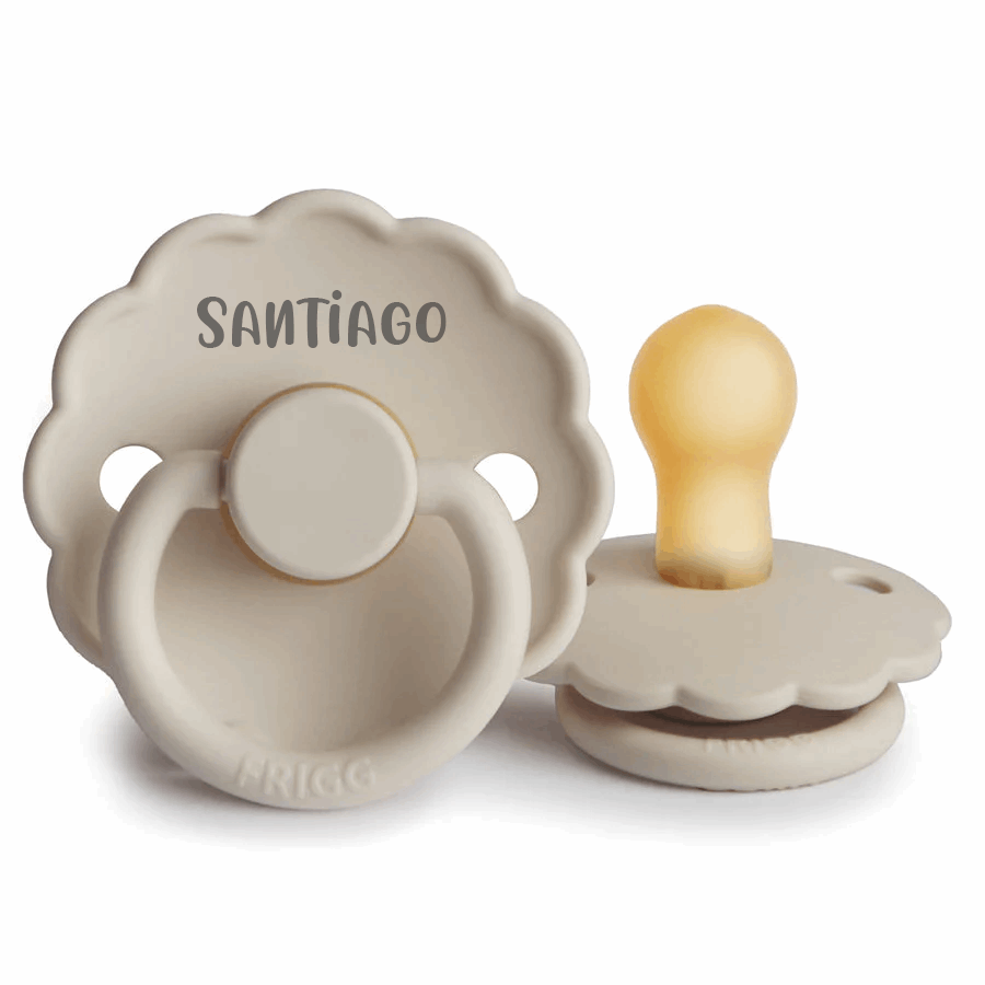 Sandstone FRIGG Daisy Rubber Pacifiers | Personalised by FRIGG sold by Just Børn