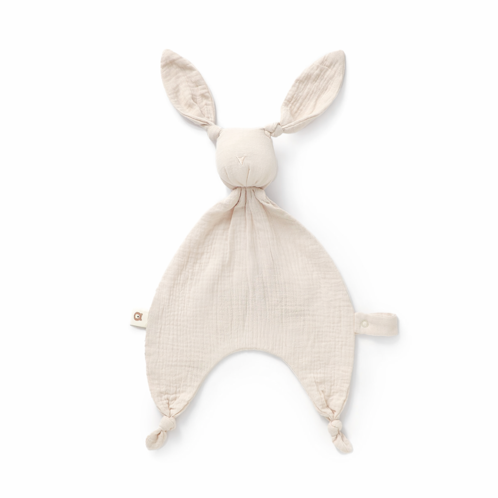JBØRN Organic Cotton Bunny Comforter with Pacifier Loop Sandstone Muslin Bunny - Personalisable Baby Products Sold and Personalised by JustBørn