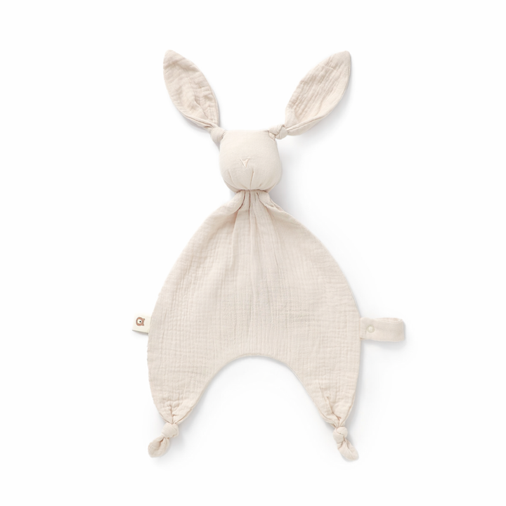 JBØRN Organic Cotton Bunny Comforter with Pacifier Loop Sandstone Muslin Bunny - Personalisable Baby Products Sold and Personalised by JustBørn