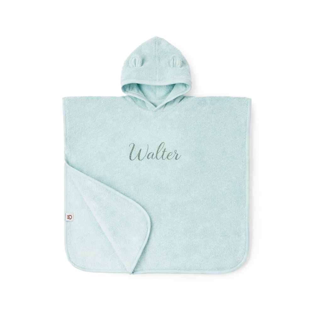 JBØRN Organic Cotton Hooded Poncho | 2-3 Years Seafoam Poncho - Personalisable Baby Products Sold and Personalised by JustBørn