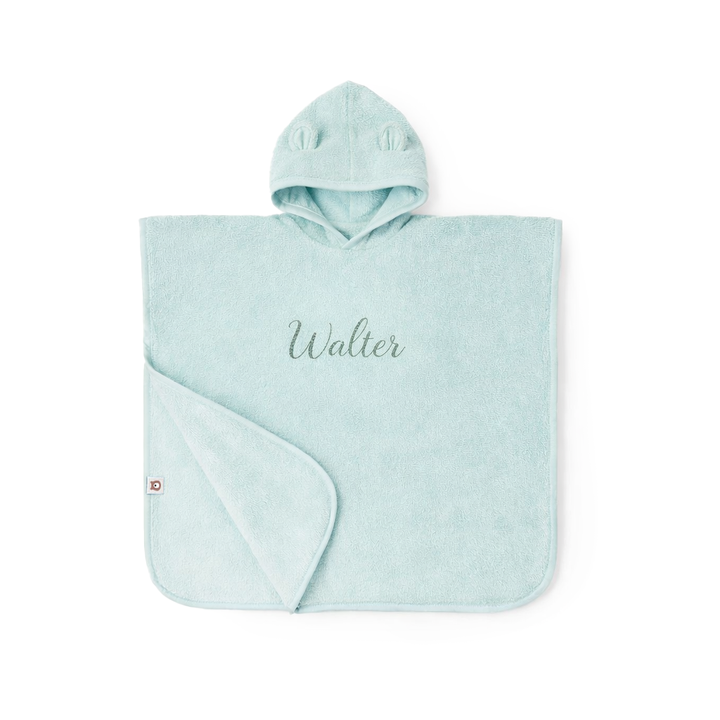 JBØRN Organic Cotton Hooded Poncho | 2-3 Years Seafoam Poncho - Personalisable Baby Products Sold and Personalised by JustBørn