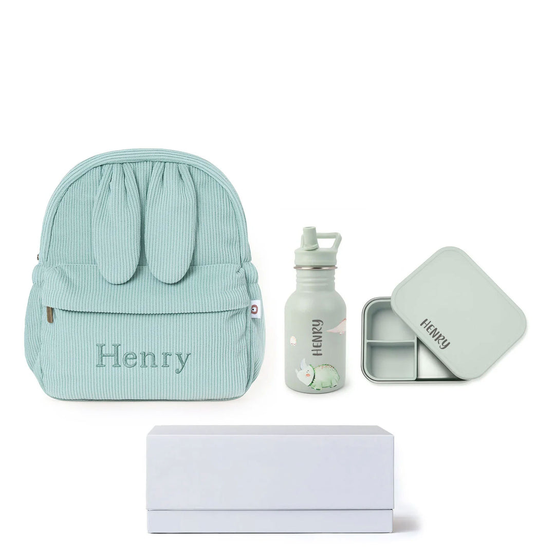 JBØRN Personalised Backpack, Water Bottle & Lunch Box Set Seafoam Add Gift Box - Personalisable Baby Products Sold and Personalised by JustBørn