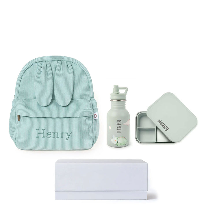 JBØRN Personalised Backpack, Water Bottle & Lunch Box Set Seafoam Add Gift Box - Personalisable Baby Products Sold and Personalised by JustBørn
