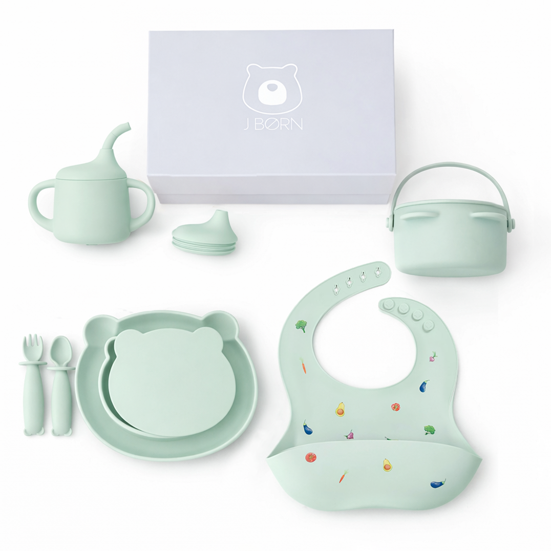 JBØRN Baby Weaning Full Essentials Gift Box Veggies Seafoam - Personalisable Baby Products Sold and Personalised by JustBørn