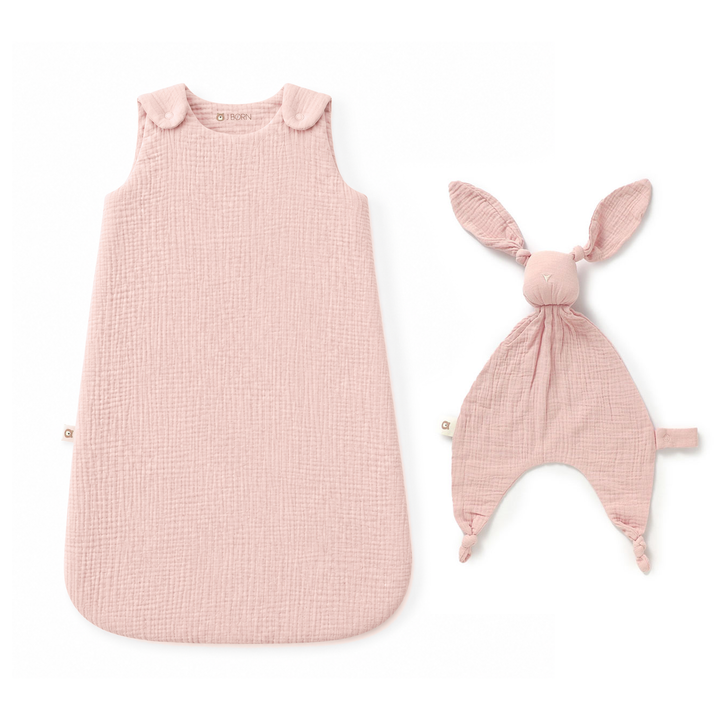 JBØRN Muslin Sleeping Bag & Comforter Set | Organic Cotton Sleeping Bag & Comforter Set | Blush - Personalisable Baby Products Sold and Personalised by JustBørn