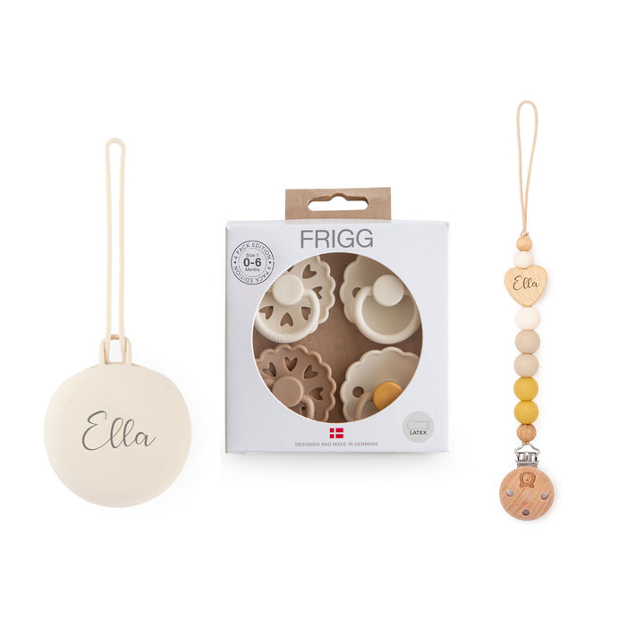 FRIGG Natural Rubber Latex Pacifier Pack of 4 & Personalised Matching Holders Snowflake Dream - Personalisable Baby Products Sold and Personalised by JustBørn