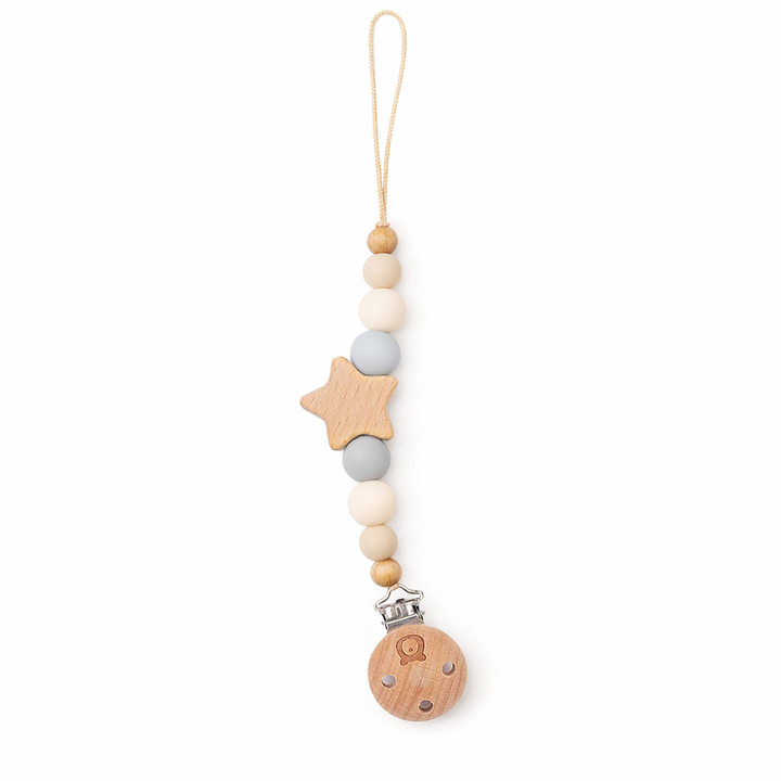 JBØRN Star Pacifier Clip Powder Blue & Ivory - Personalisable Baby Products Sold and Personalised by JustBørn