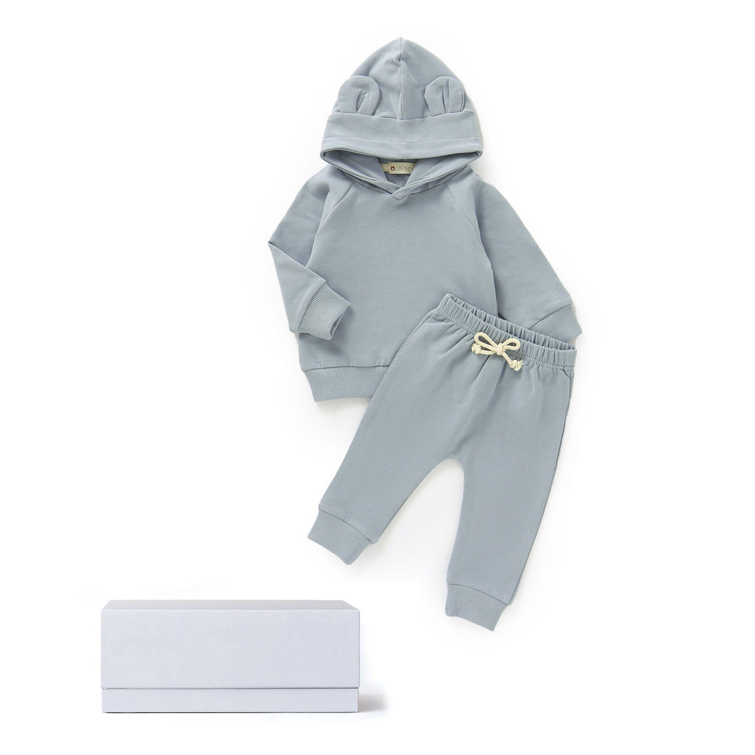 JBØRN Gift Set | Organic Cotton Baby Hoodie & Joggers Set Stone Blue - Personalisable Baby Products Sold and Personalised by JustBørn