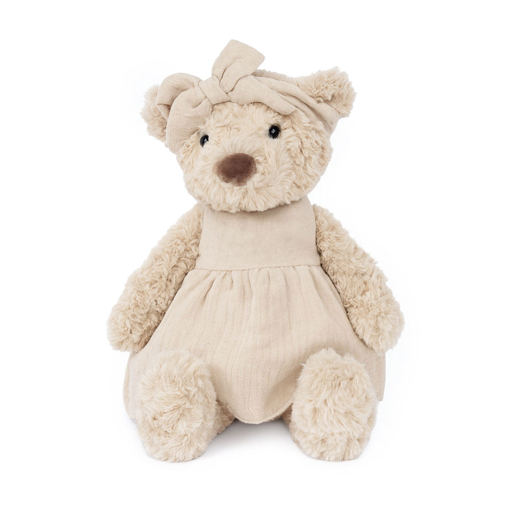 JBØRN Beige Teddy Bear Soft Toy with Personalised Outfit Teddy B in Vanilla Dress No - Personalisable Baby Products Sold and Personalised by JustBørn
