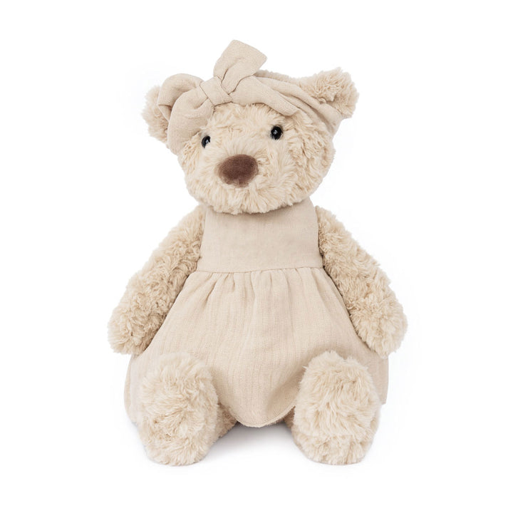 JBØRN Beige Teddy Bear Soft Toy with Personalised Outfit Teddy B in Vanilla Dress No - Personalisable Baby Products Sold and Personalised by JustBørn