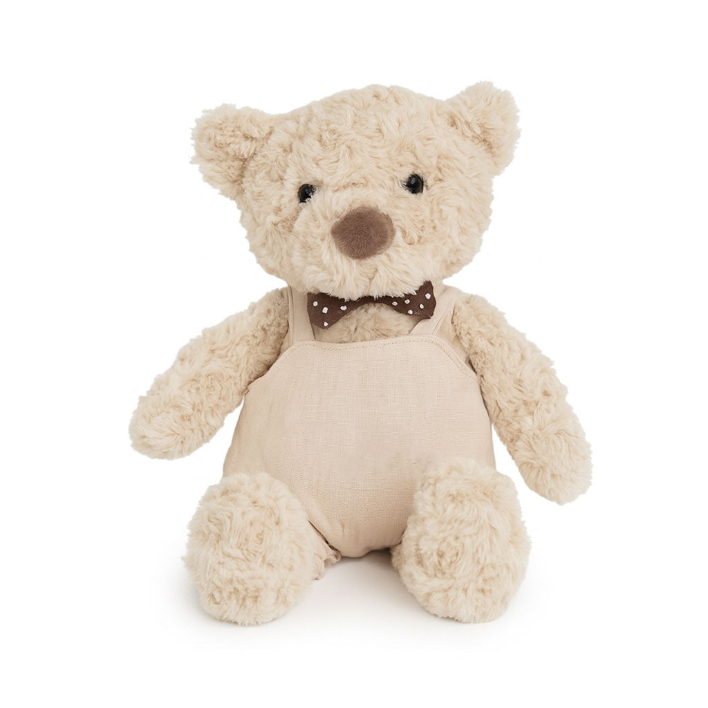 JBØRN Beige Teddy Bear Soft Toy with Personalised Outfit Teddy B in Vanilla Dungarees No - Personalisable Baby Products Sold and Personalised by JustBørn