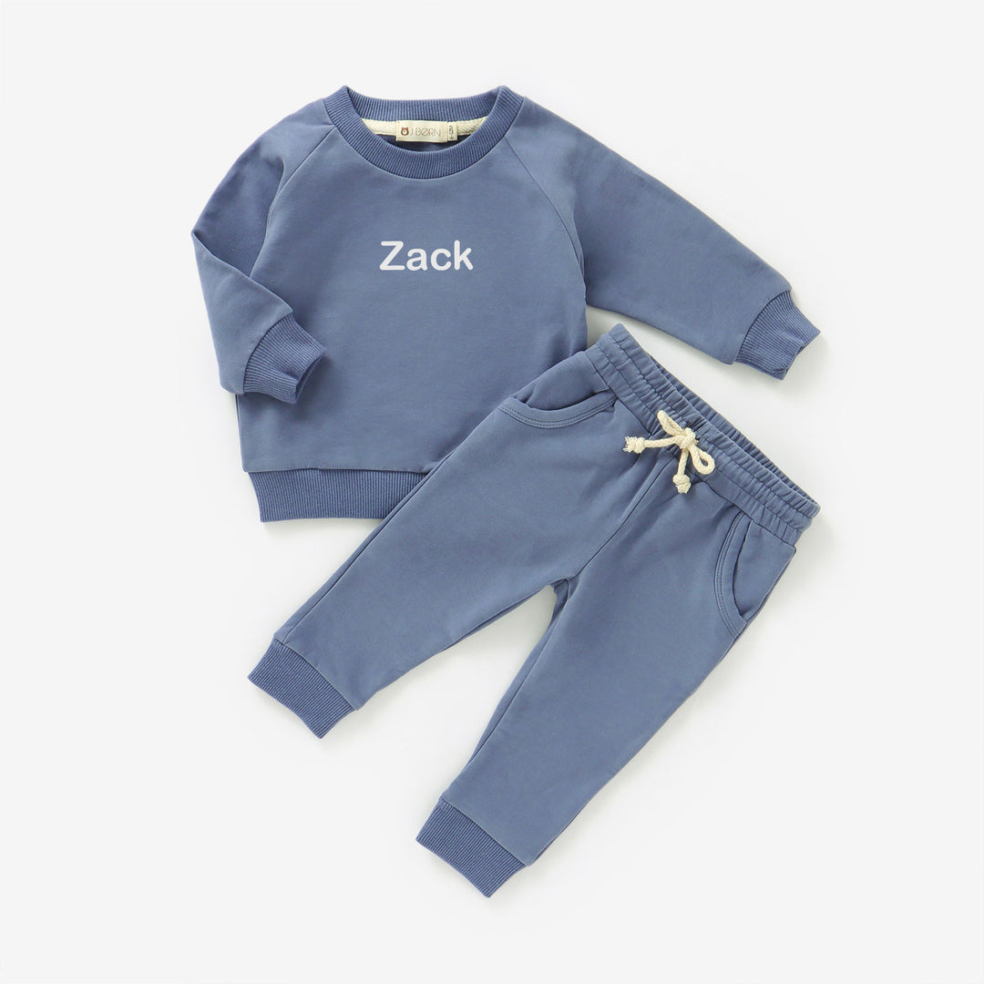 Ocean Blue JBØRN Organic Cotton Baby Tracksuit | Sweater & Joggers Set | Personalisable by Just Børn sold by Just Børn