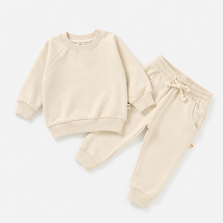 JBØRN Organic Cotton Sweatshirt & Jogger Set Tracksuit | Cream - Personalisable Baby Products Sold and Personalised by JustBørn