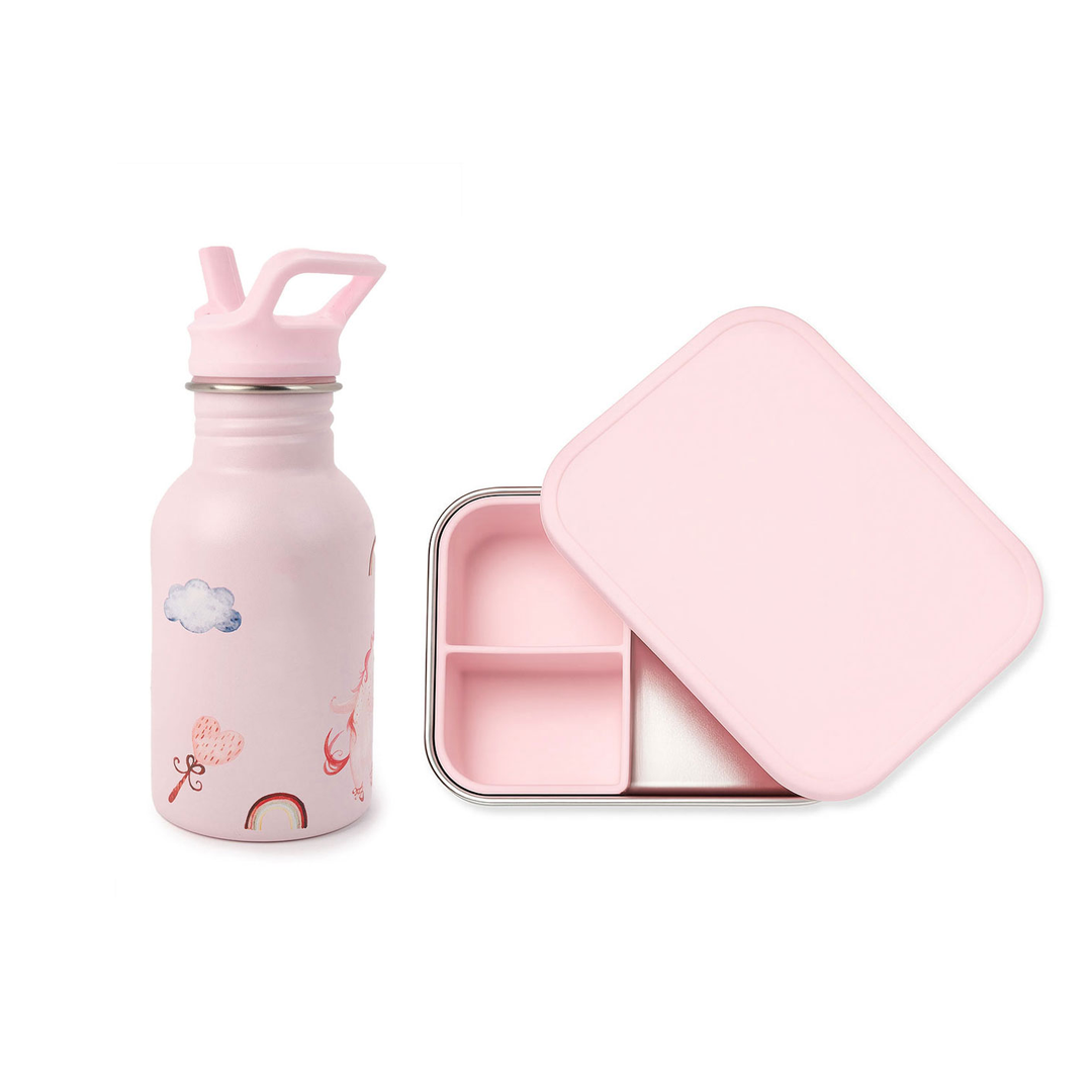 JBØRN Personalised Water Bottle & Lunch Box Set Unicorns Lunch Box Set - Personalisable Baby Products Sold and Personalised by JustBørn